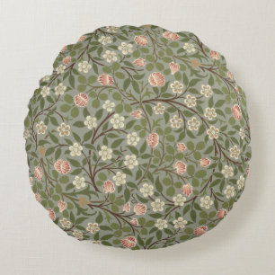 Small pink and white flower wallpaper design round cushion