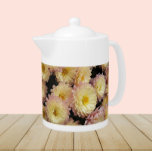 Small Pink Chrysanthemums Floral<br><div class="desc">White ceramic teapot with lid that features a photo image of small,  pink Mum flowers with yellow centres,  also known as Chrysanthemums. A lovely,  floral design!</div>