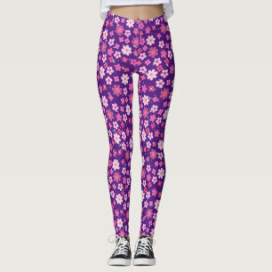 Small Pink Flowers Pattern C10 Purple BG Leggings