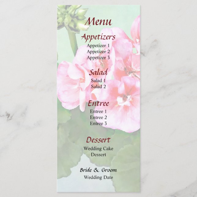 Small Pink Geranium Wedding Menu (Front)