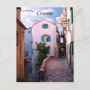 Small Pink Houses in Vrbnik Croatia  Postcard