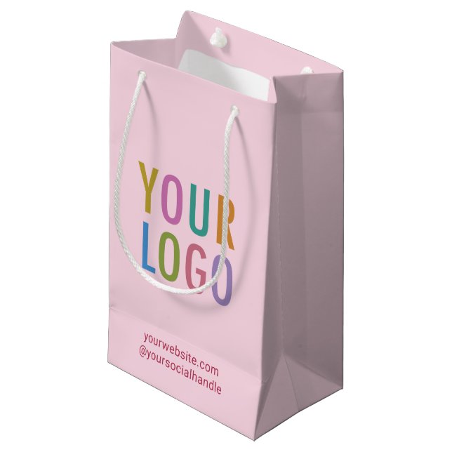 Small Pink Paper Gift Bag Custom Logo Personalised (Front Angled)