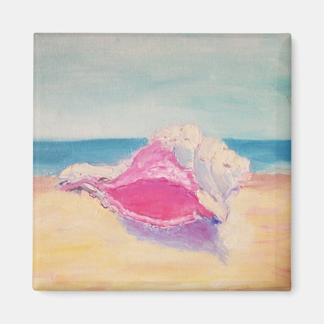 Small Pink Shell on Sand by Sea Magnet (Front)