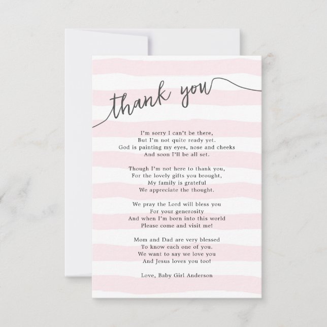 Small pink stripes baby girl thank you card (Front)