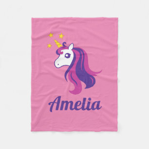 Small pink unicorn custom fleece blanket for girl