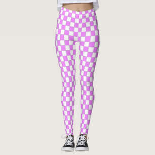 Small Pink White Chequered Pattern Leggings