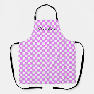 Small Pink White Chequered Pattern Personalised Ap Apron