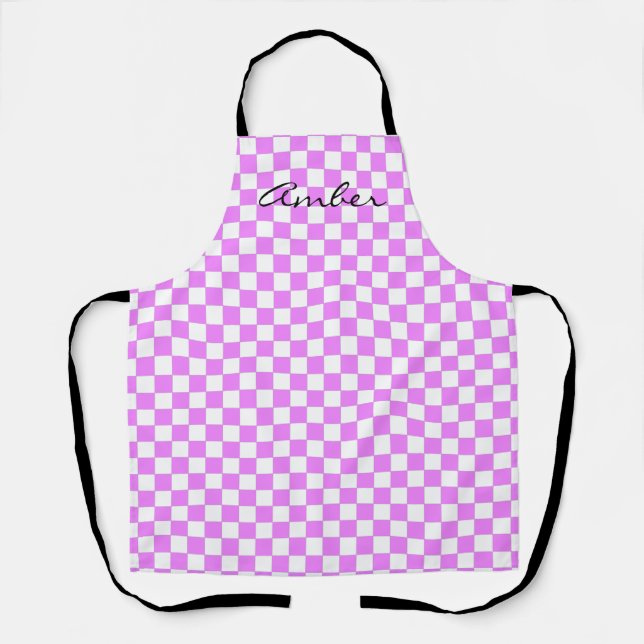 Small Pink White Chequered Pattern Personalised Ap Apron (Front)