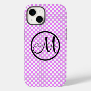 Small Pink White Chequered Pattern Personalised Ca Case-Mate iPhone 14 Case