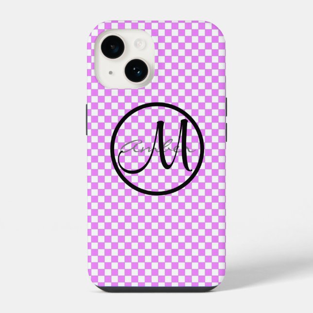 Small Pink White Chequered Pattern Personalised Ca iPhone Case (Back)