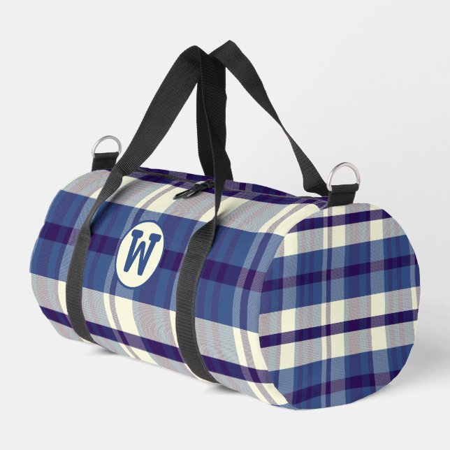 Small Plaid Duffle Bag with Custom Monogram (Left Corner)
