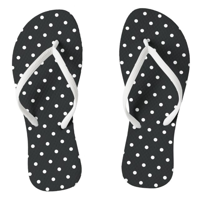 Small Polka Dot Charcoal Black White Flip Flops (Footbed)