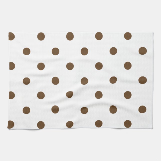 Small Polka Dots - Dark Brown on White Tea Towel (Horizontal)