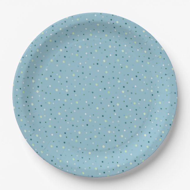 Small polka dots on light blue. paper plate (Front)