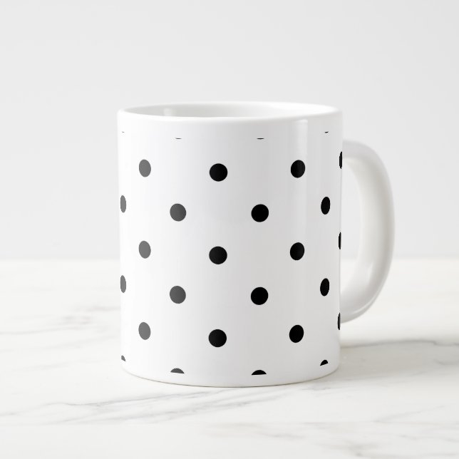 Small Polka Dots Pattern: Black & White Large Coffee Mug (Front Right)