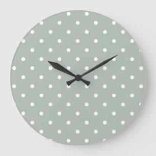 Small Polka Dots Pattern: Sage Green Large Clock