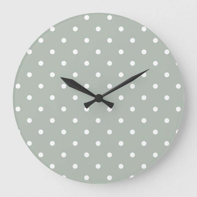Small Polka Dots Pattern: Sage Green Large Clock (Front)