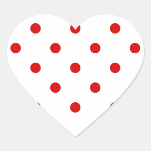 Small Polka Dots - Rosso Corsa on White Heart Sticker