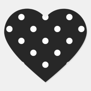 Small Polka Dots - White on Black Heart Sticker