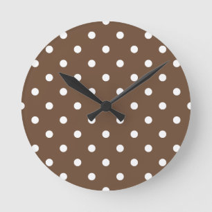 Small Polka Dots - White on Coffee Round Clock