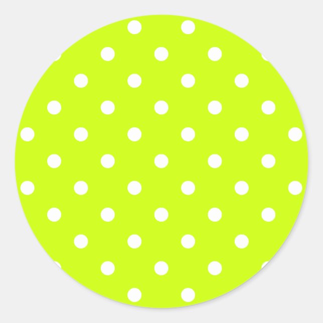 Small Polka Dots - White on Fluorescent Yellow Classic Round Sticker (Front)