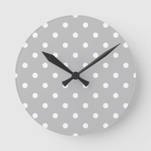 Small Polka Dots - White on Light Grey Round Clock