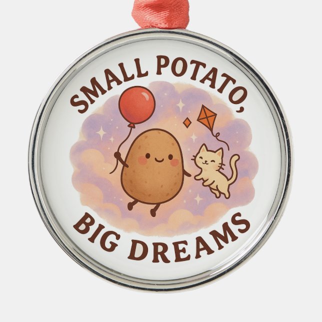 Small Potato Big Dreams – Cute Motivational Metal Tree Decoration (Front)
