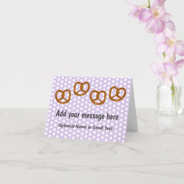 Small Pretzel Salty Snacks - Dotted - your text Card (Orchid)