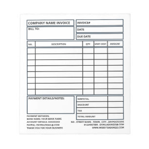 Small Professional Business Invoice/Quotation Notepad