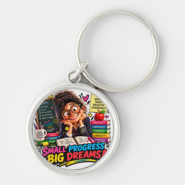 Small Progress Big Dreams Student Sticker Key Ring (Front)