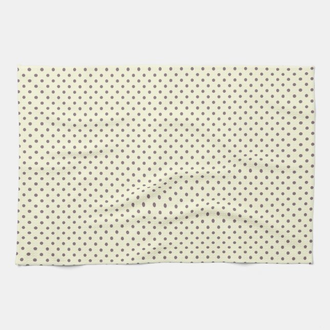 Small purple polka dots on cream tea towel (Horizontal)