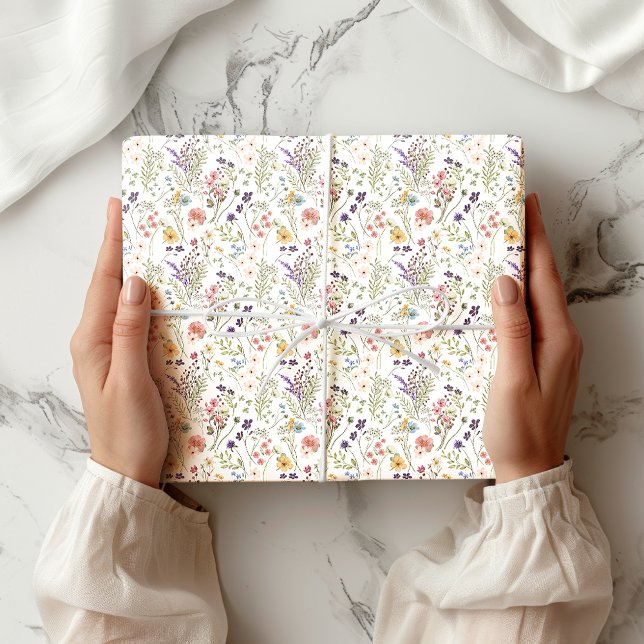 Small Rainbow Pastels Watercolor Wildflower Meadow Wrapping Paper Sheet (Creator Uploaded)