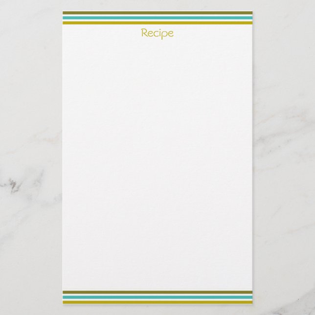 Small Recipe Paper Sheets With Teal and Olive Gree (Front)
