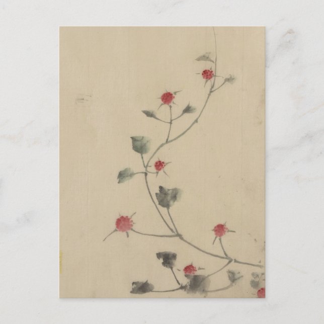 Small Red Blossoms on a Vine by Hokusai Postcard (Front)