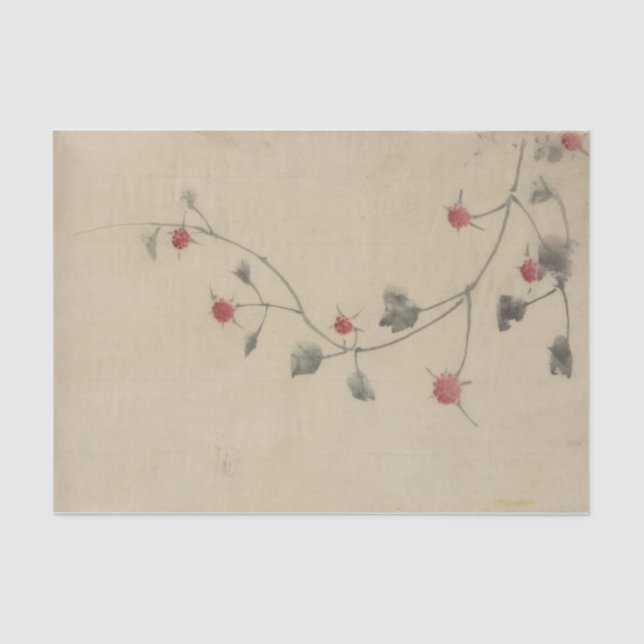 Small Red Blossoms on a Vine by Hokusai Tissue Paper (Front)
