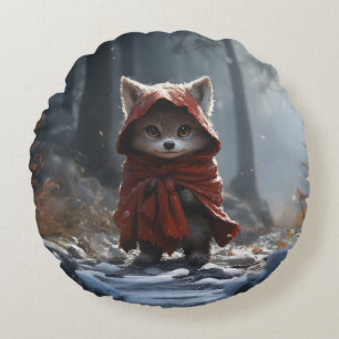 Small red chaperone wolf round cushion