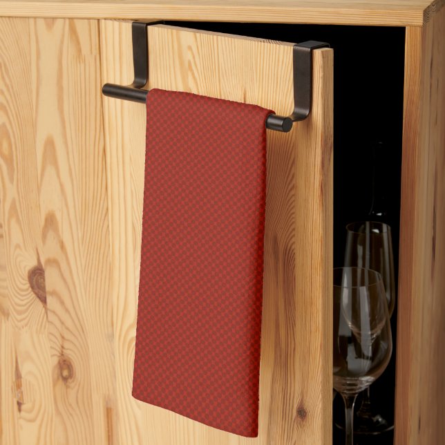 Small red geometric pattern. tea towel (Thirds Fold)