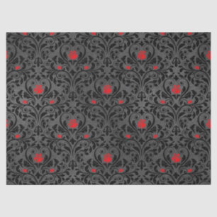 Small Red Roses and Black Damask Decoupage Tissue Paper