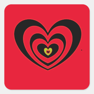 Small Red Square Stickers With Red Black Hearts