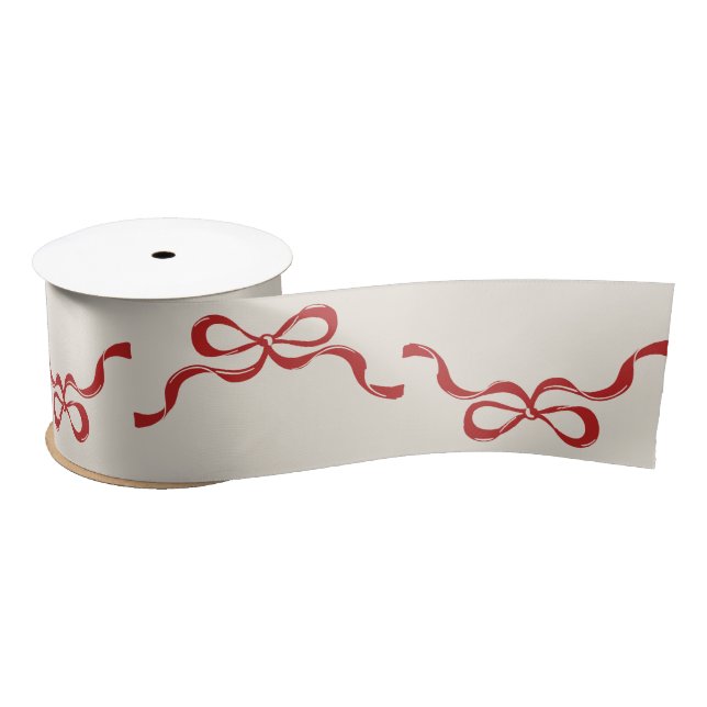 Small Retro Bows Cream Red Christmas Holiday Satin Ribbon (Spool)