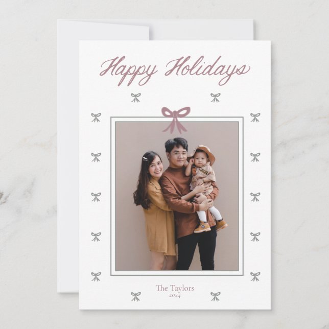 Small Ribbon Bow Holiday Photo Card (Front)