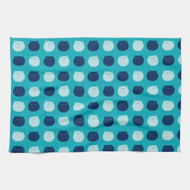 Small Round Cat Polka Dots Tea Towel (Horizontal)