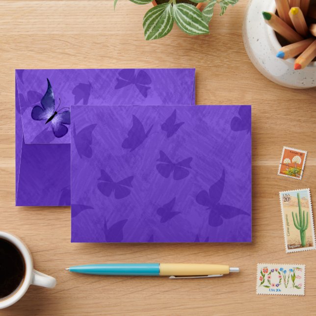 Small, Royal Purple Butterfly Envelope (Desk)