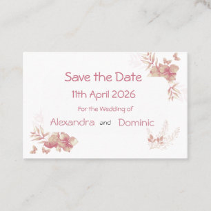 Small Save the Date card - pink Floral Butterfly 