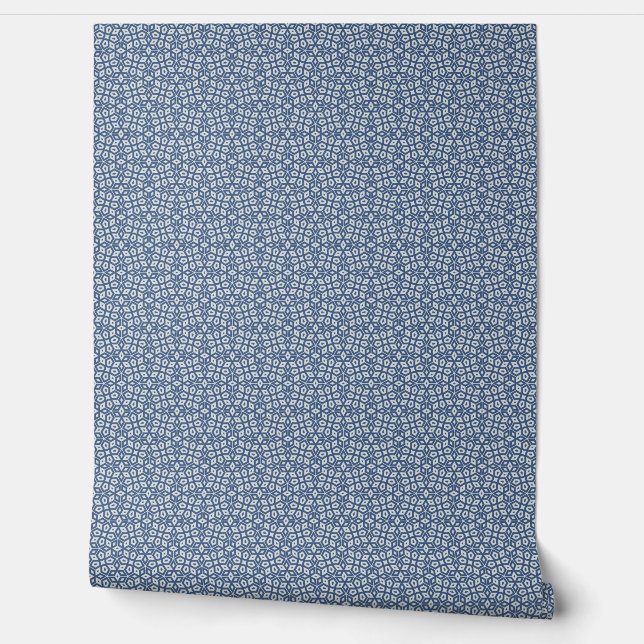 Small-Scale Blue Abstract Geometric Mosaic Wallpaper (Unrolling)