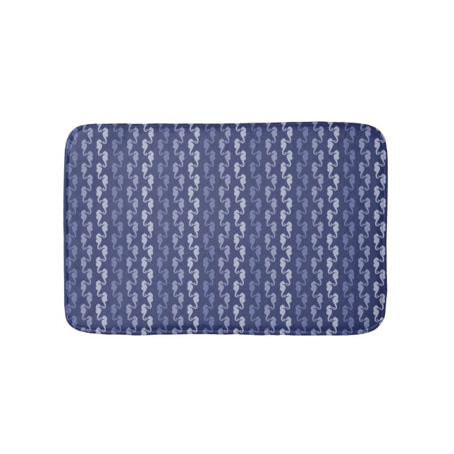 Small Sea Horse Stripes Indigo Bath Mat (Front)