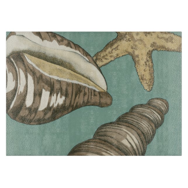 Small Shell Trio on Teal Cutting Board (Front)