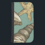 Small Shell Trio on Teal Samsung S4 Wallet Case<br><div class="desc">Megan Meagher is known for her simple art pieces. This image captures the simplicity of the seashore's treasures,  of a conch shells and a starfish. Meagher encompasses a teal background in her image to contrast these treasures. Get this fine art print today on your Zazzle product today.</div>