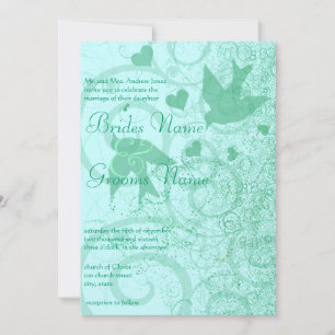 Small Size can change Mint Blue Birds & Swirls Invitation