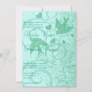 Small Size can change Mint Blue Birds & Swirls Invitation